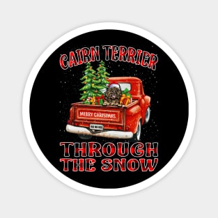 Christmas Cairn Terrier Through The Snow Dog Santa Truck Tree Magnet